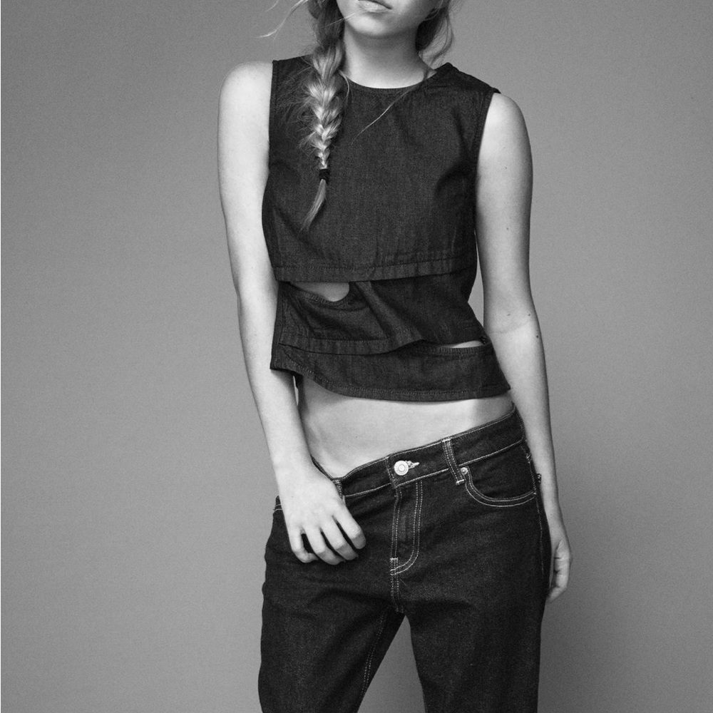 NWT Zara cut out dark denim top sz M